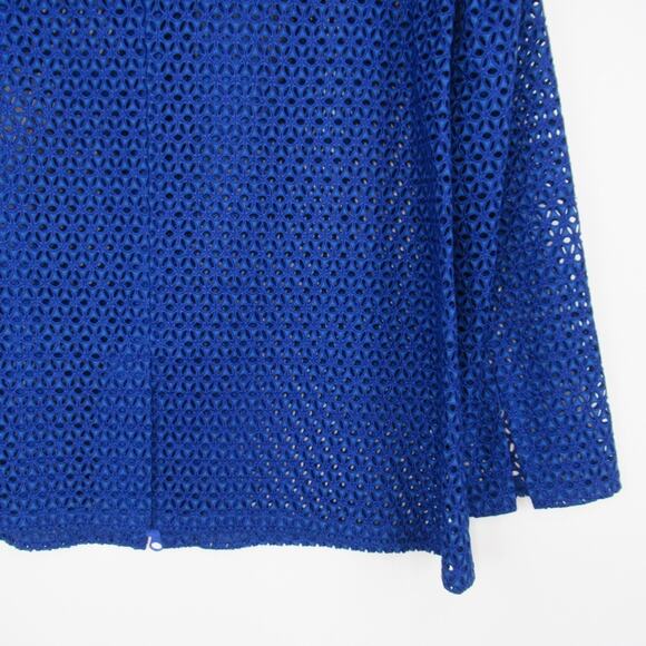 NINA MCLEMORE Blue Floral Eyelet Zip Front Sheer Jacket Women’s Size Small - Picture 5 of 13